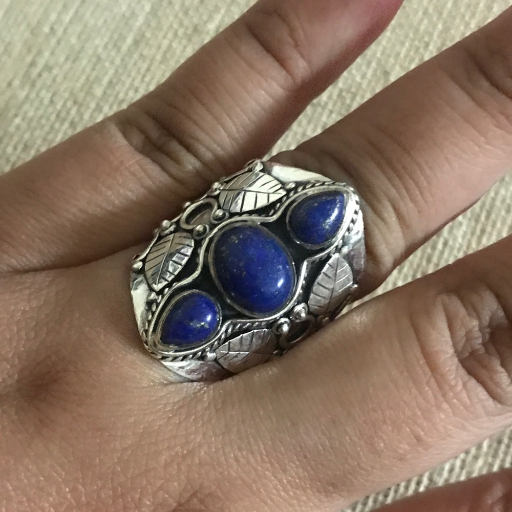 NEW boho crystal lapis sterling silver 925 ring
